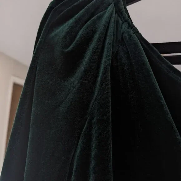 SHEIN SXY One Shoulder Puff Sleeve Draped Velvet Dress size - Picture 6 of 8